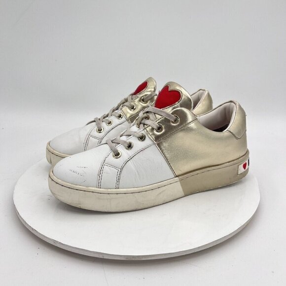 love moschino Women Size EU 38 US 8 White Gold Leather Lace Up Training Shoes - Picture 1 of 16
